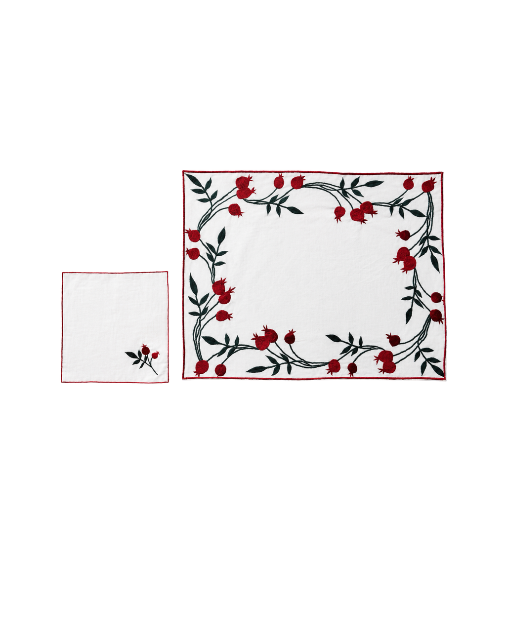 Tischset und Serviette Granatapfel Bestickt, 2er Set