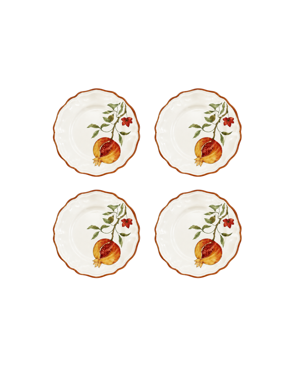 Dessertteller Granatapfelzweig Weiß, 4er Set