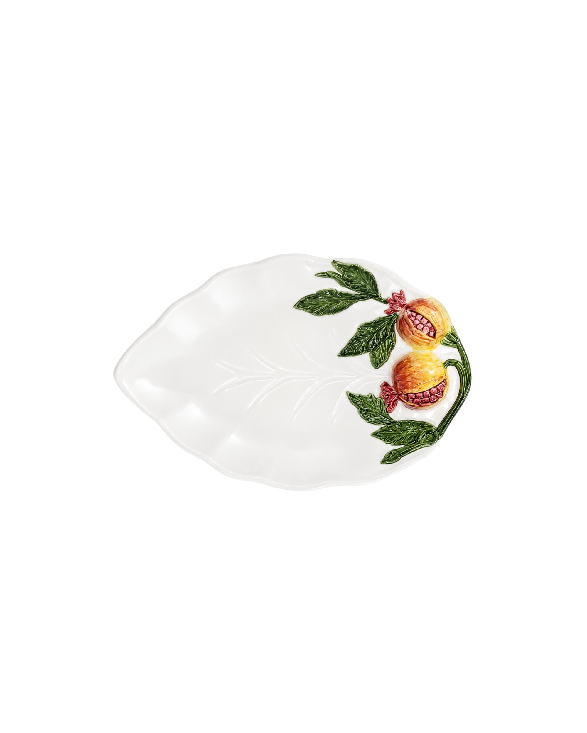 Servierplatte Blattform Granatapfel Keramik