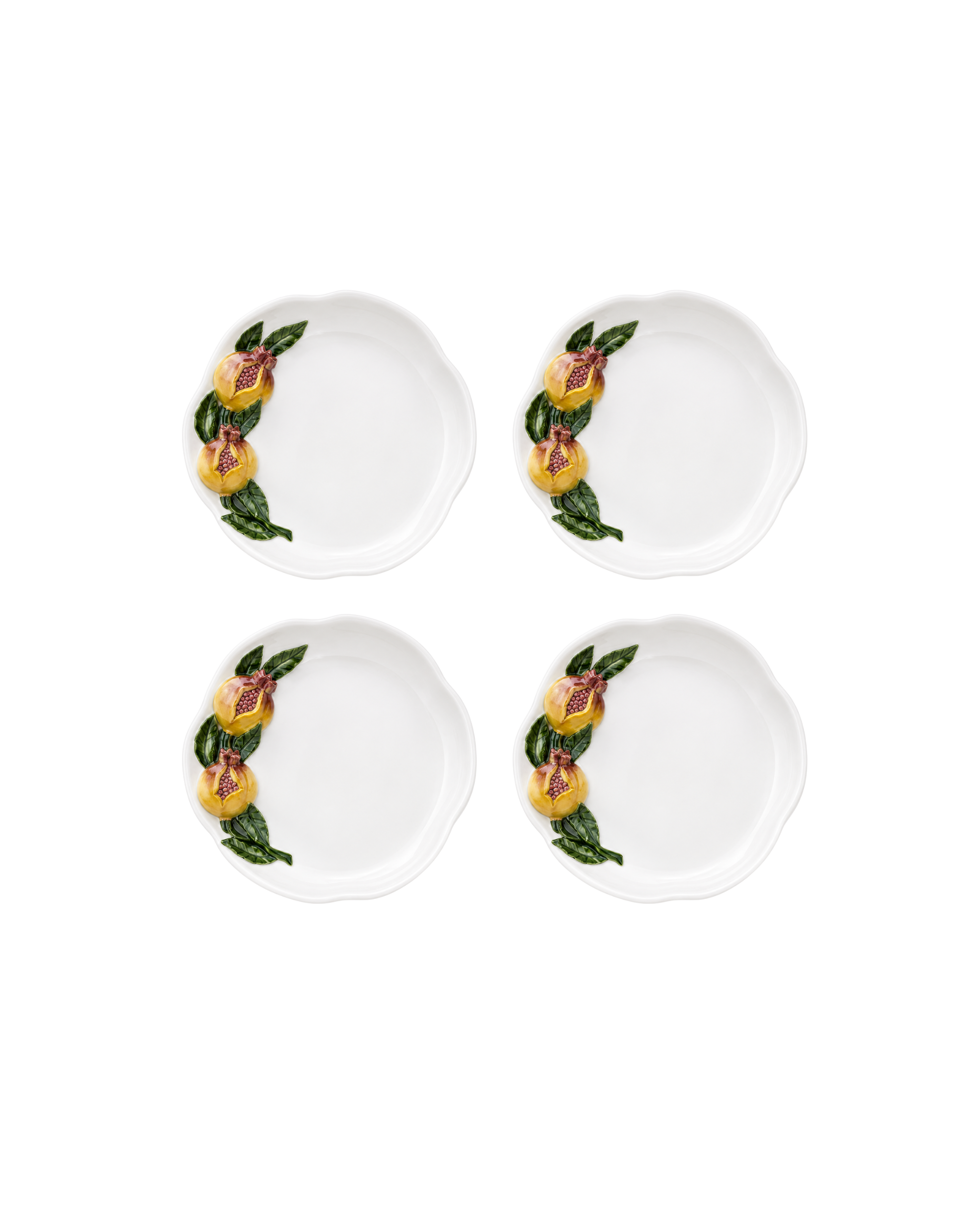 Dessertteller Rund Granatapfel-Rand Keramik, 4er Set