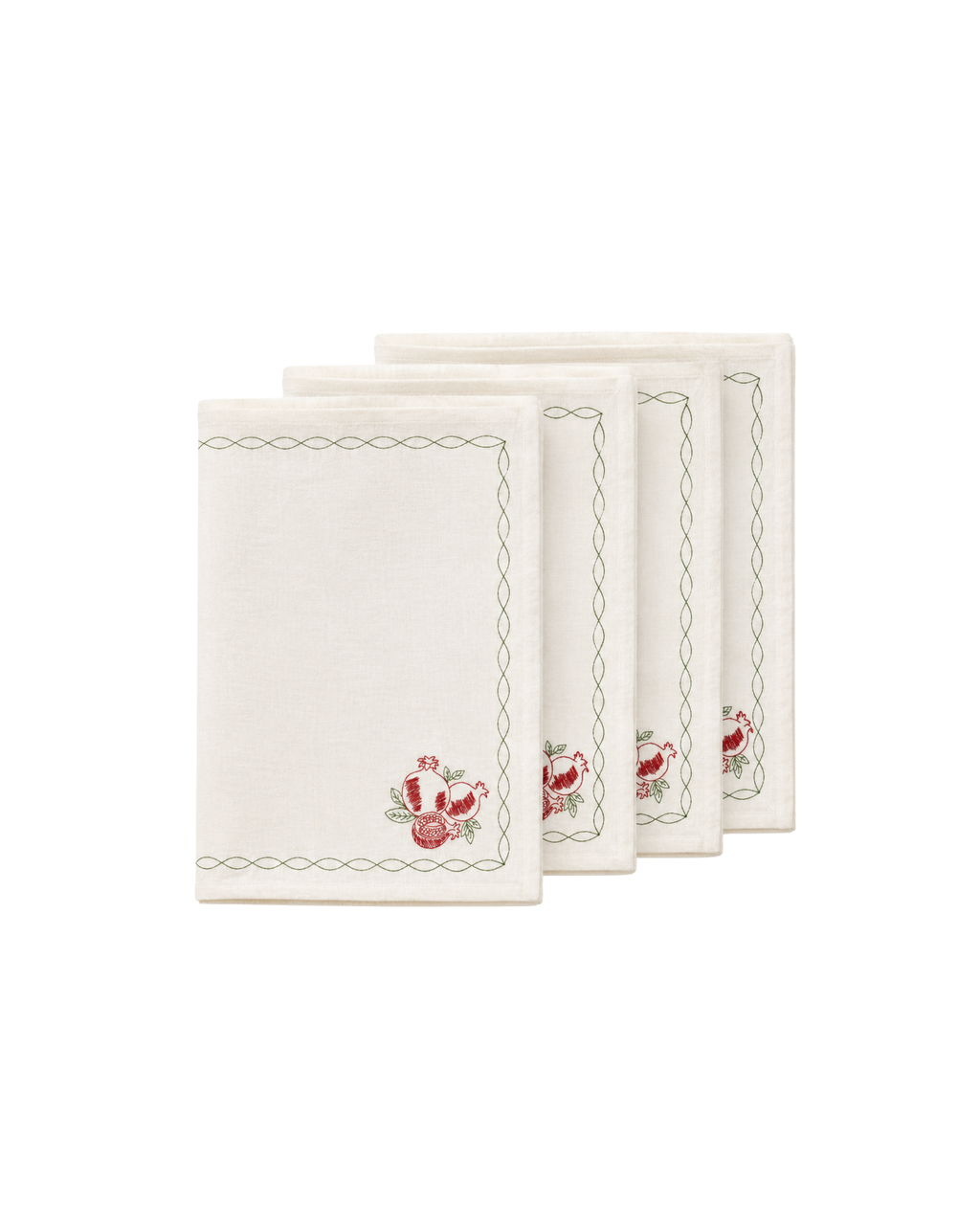 Leinenserviette Granatapfel Bestickt, 4er Set