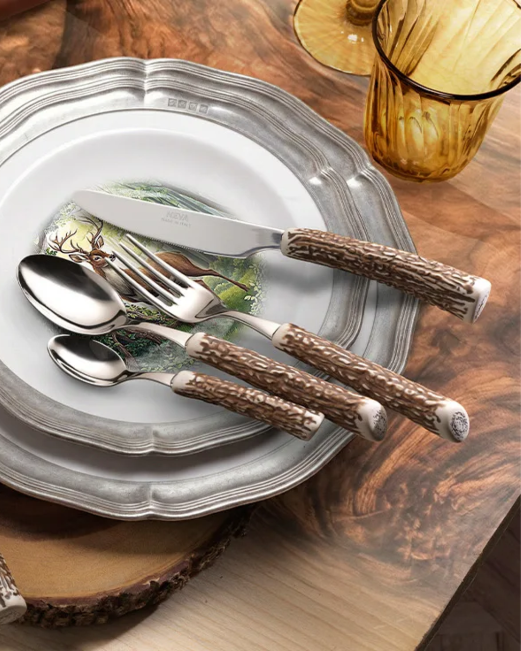 Besteckset Hirschhorn-Optik Edelstahl, 4-teilig