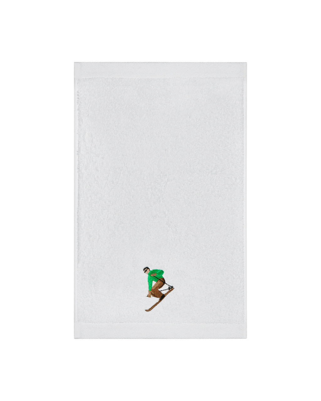 Gästehandtuch Skifahrer Weiß Bestickt, 30x50 cm