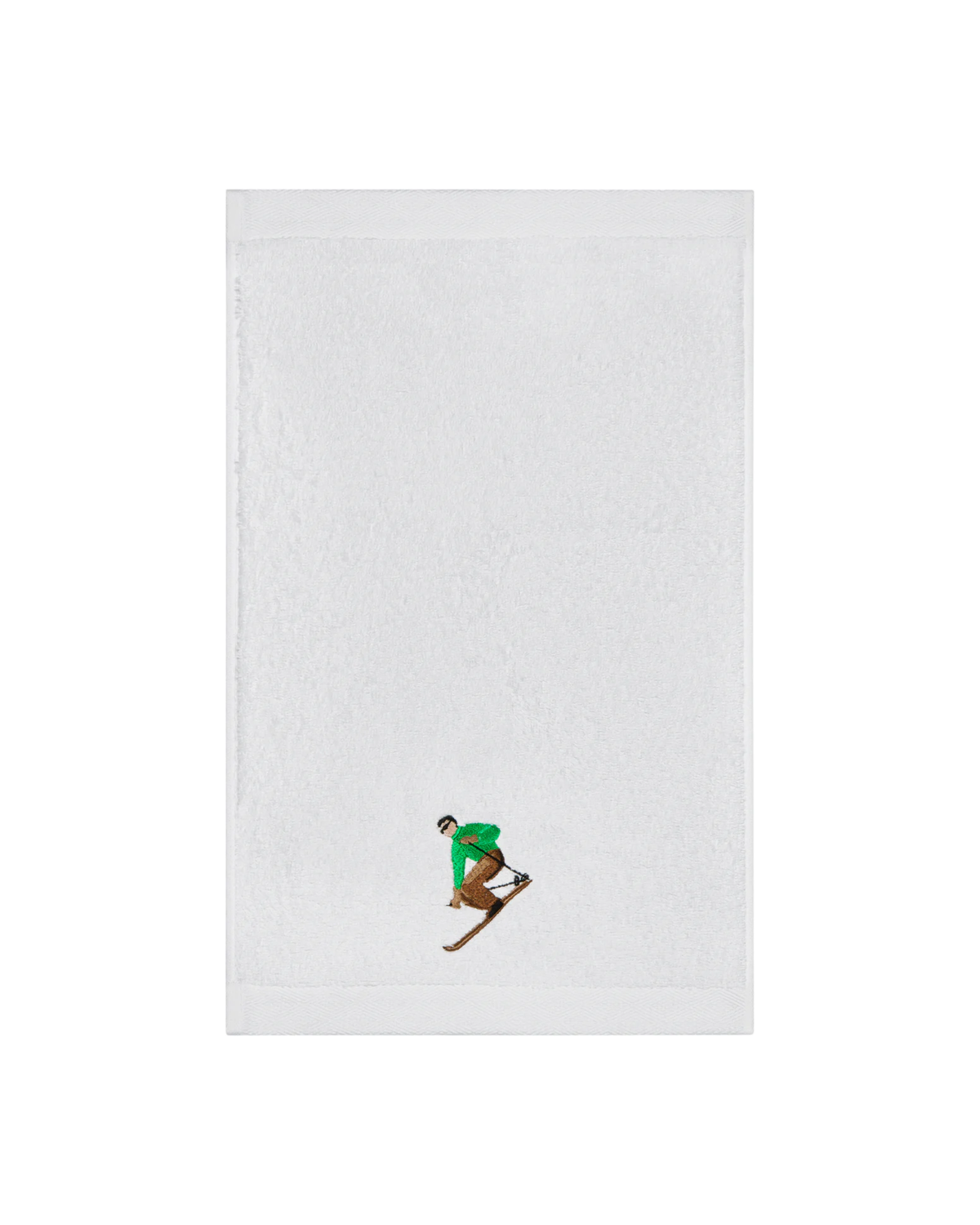 Gästehandtuch Skifahrer Weiß Bestickt, 30x50 cm