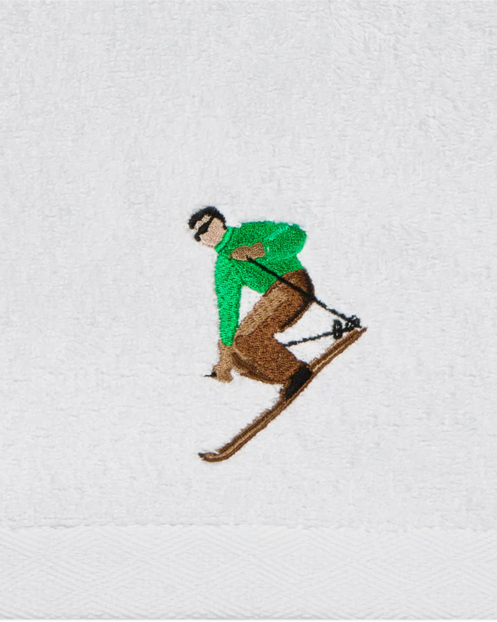 Gästehandtuch Skifahrer Weiß Bestickt, 30x50 cm