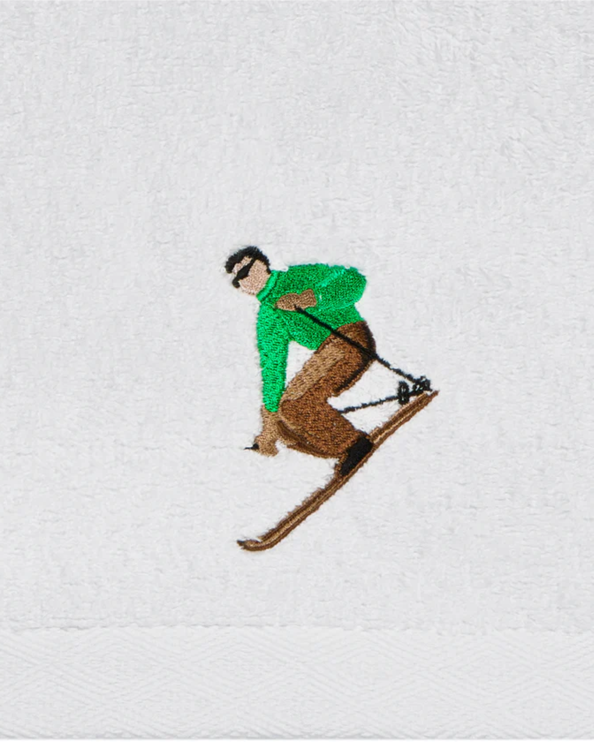 Gästehandtuch Skifahrer Weiß Bestickt, 30x50 cm