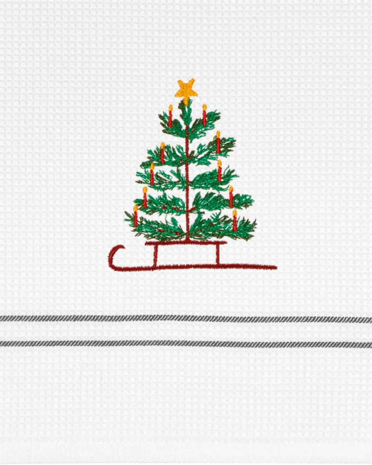 Geschirrtuch Schlitten mit Baum Bestickt