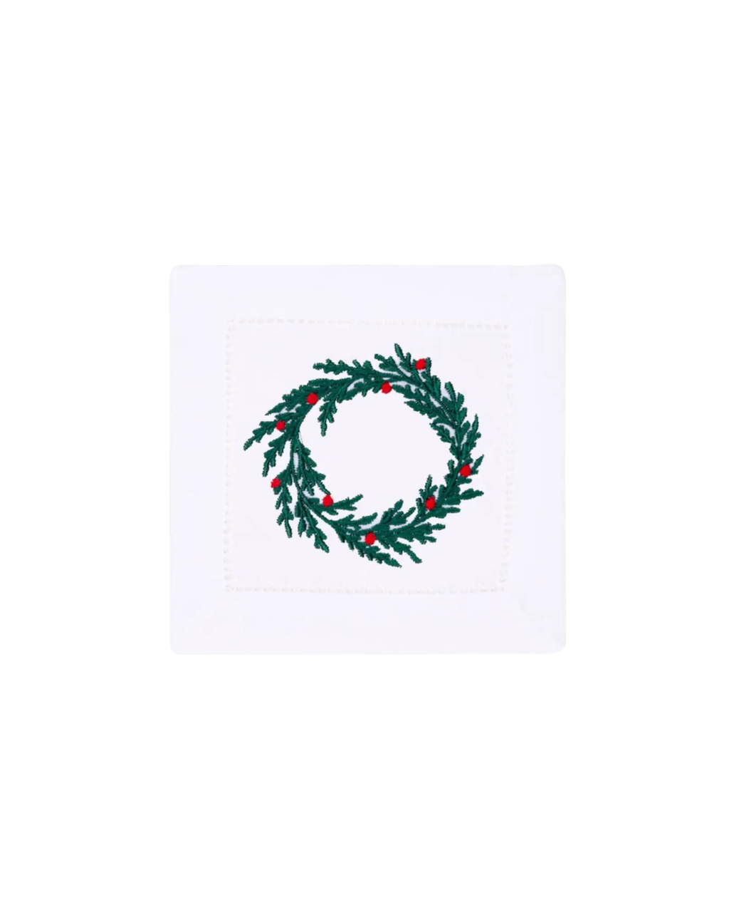 Cocktailserviette Weihnachtskranz bestickt, 2er-Set
