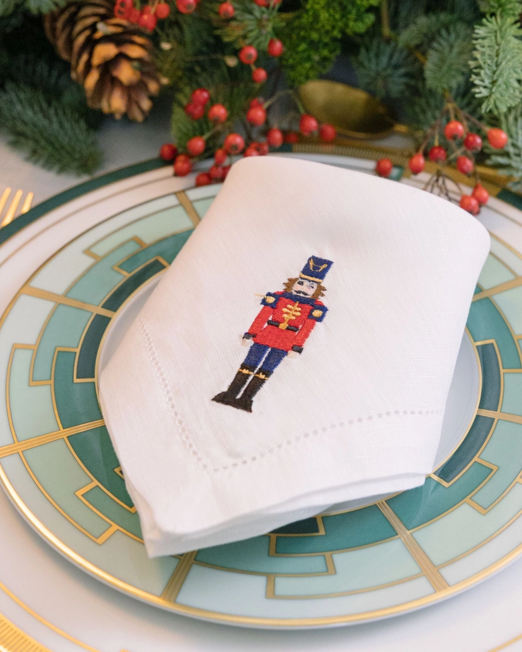 Serviette Leinen Nussknacker bestickt, 2er-Set