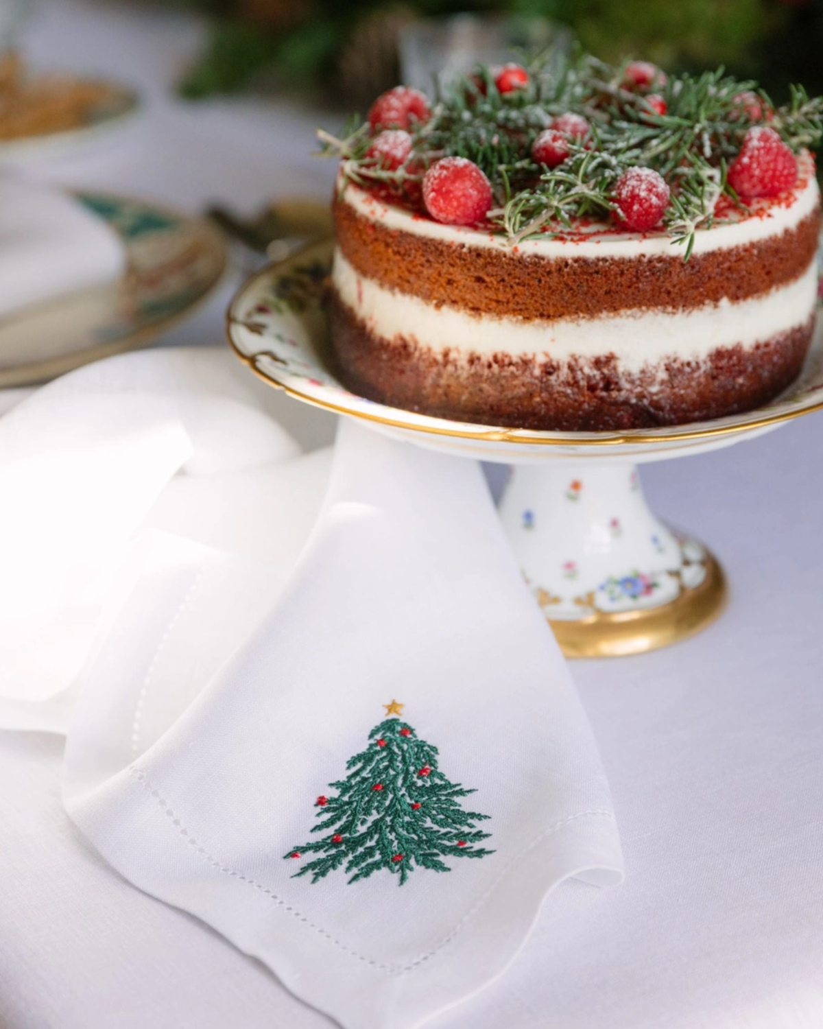 Serviette Baumwolle Weihnachtsbaum bestickt, 2er-Set