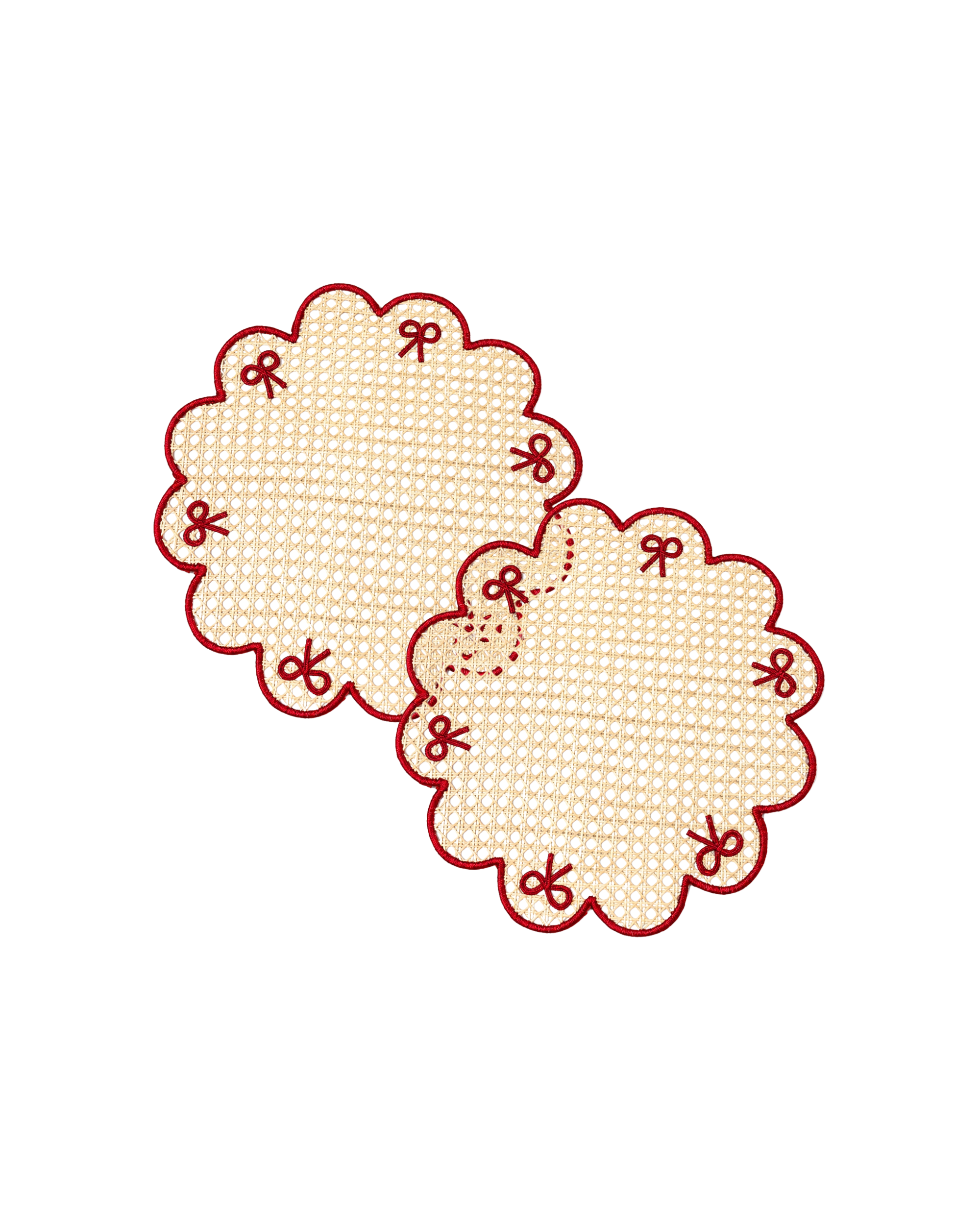 Handwoven placemat with red ribbon