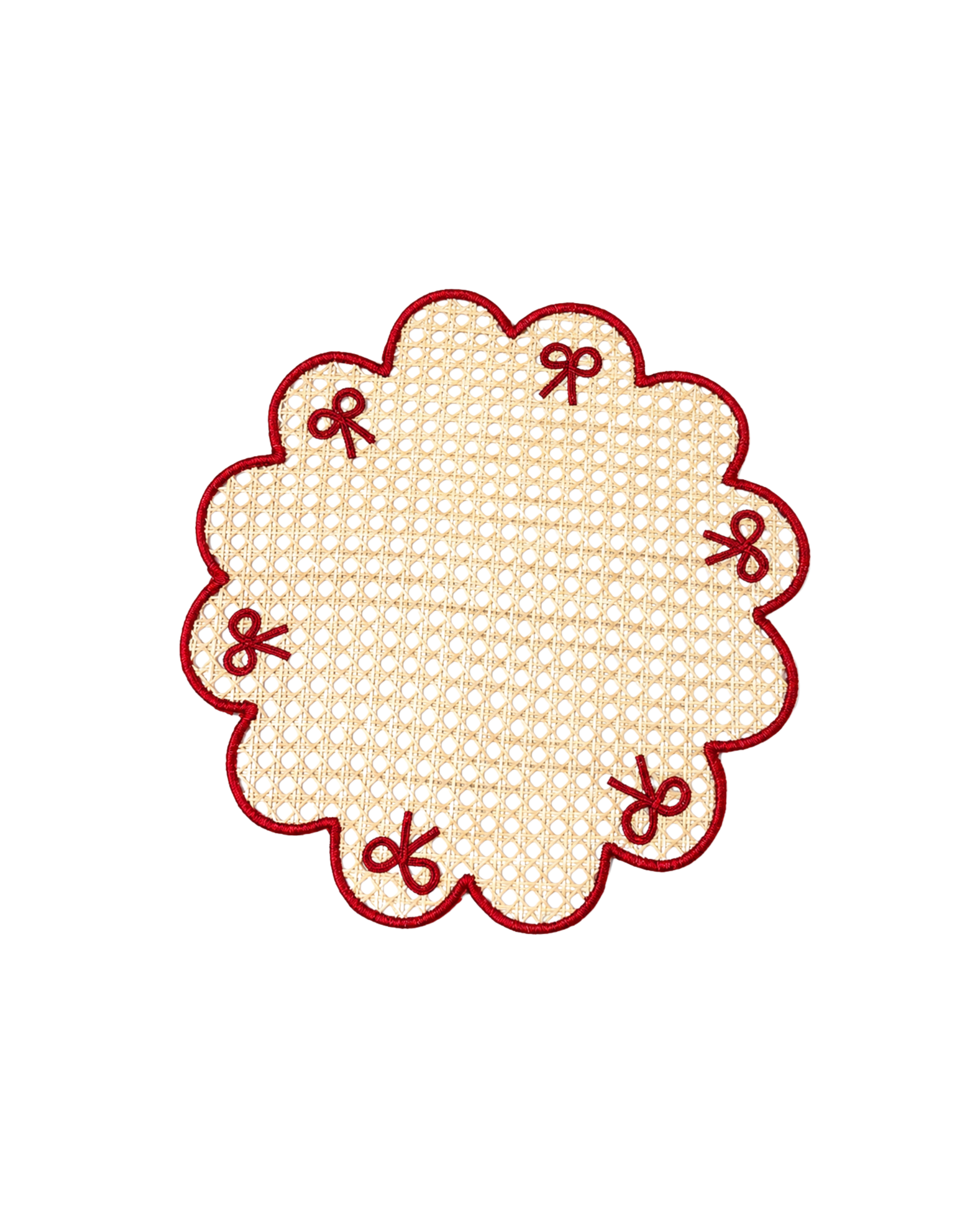 Handwoven placemat with red ribbon