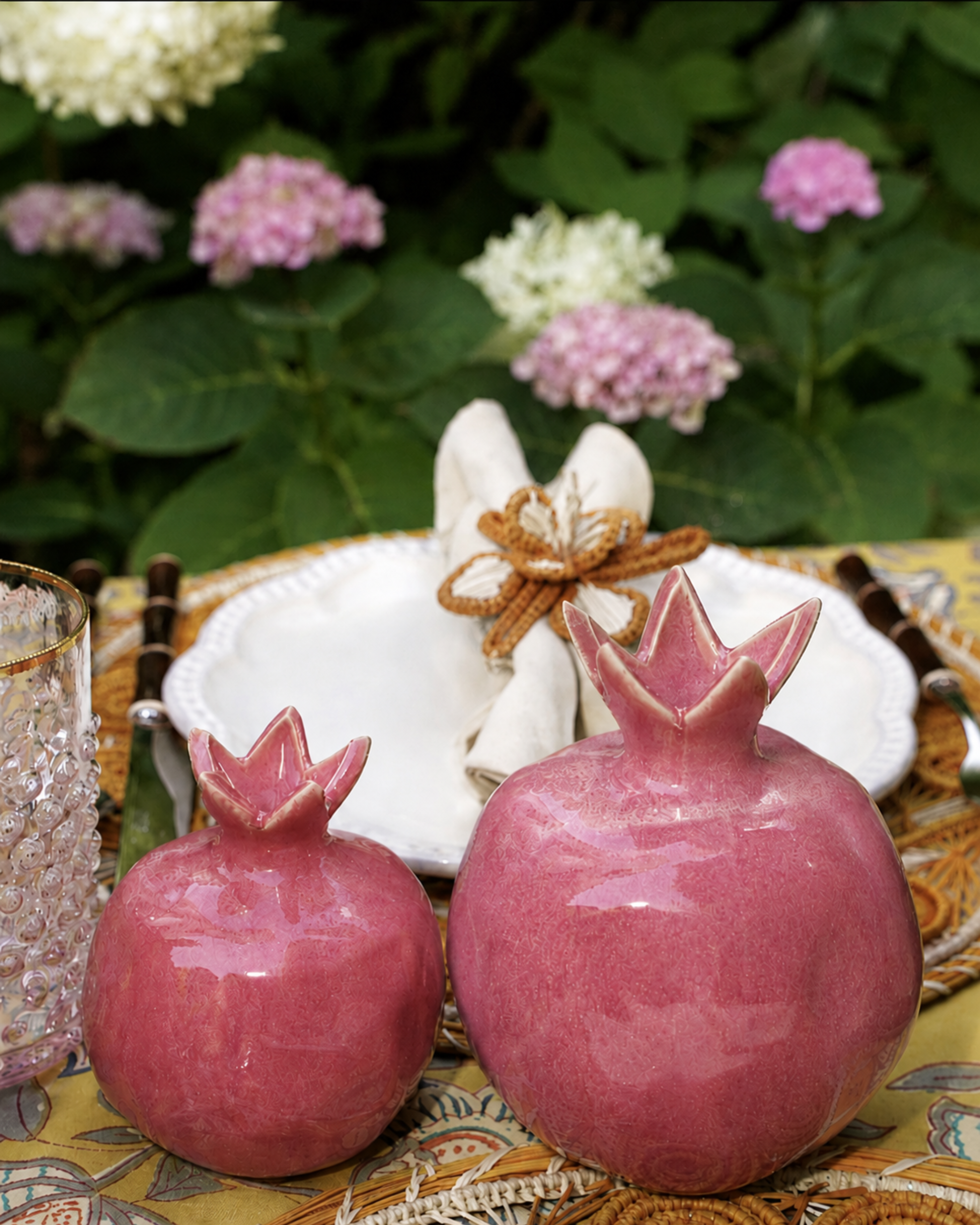 Granatapfel Vasen Keramik glasiert, 2er Set