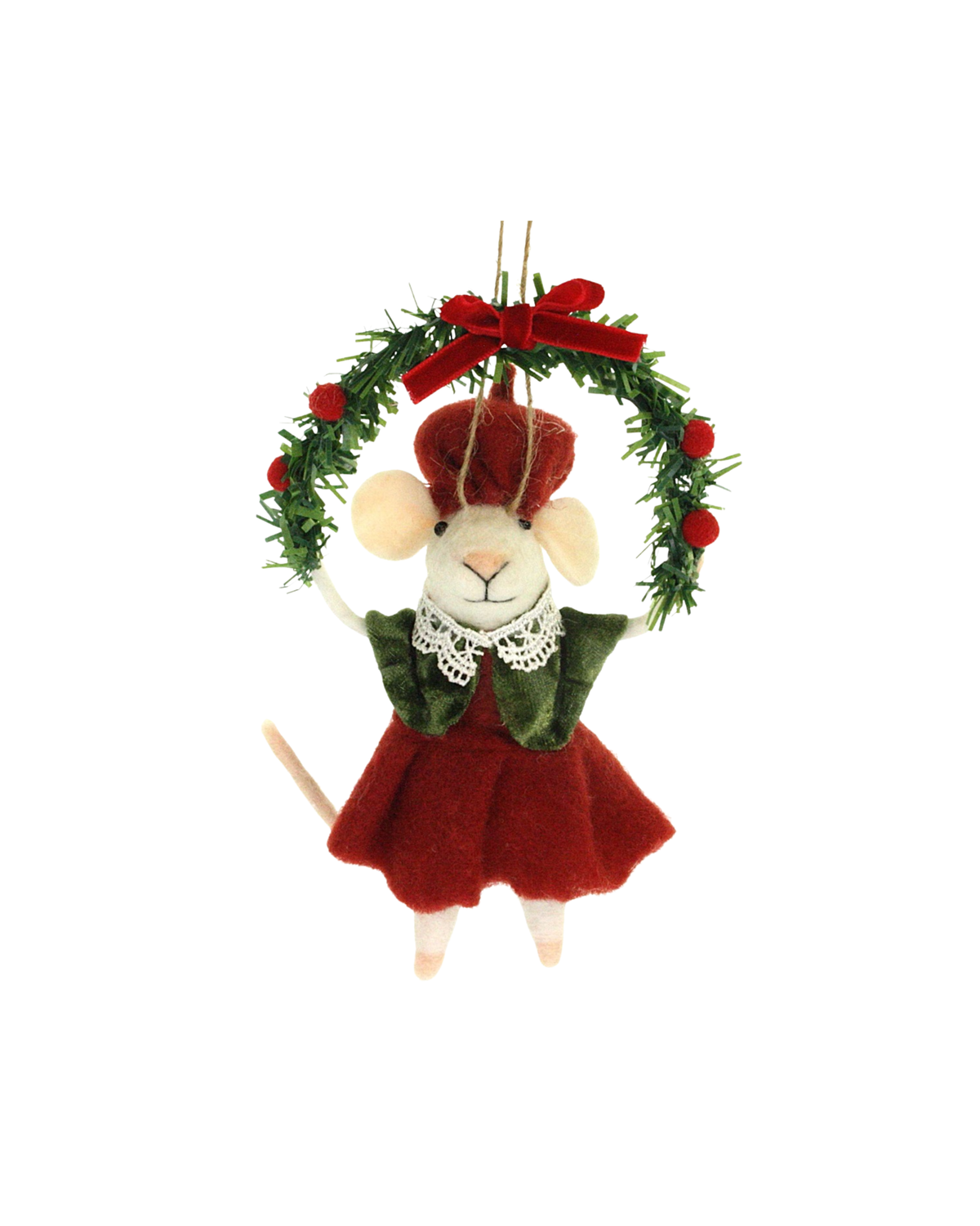Christbaumschmuck Filzmaus mit Kranz Rot