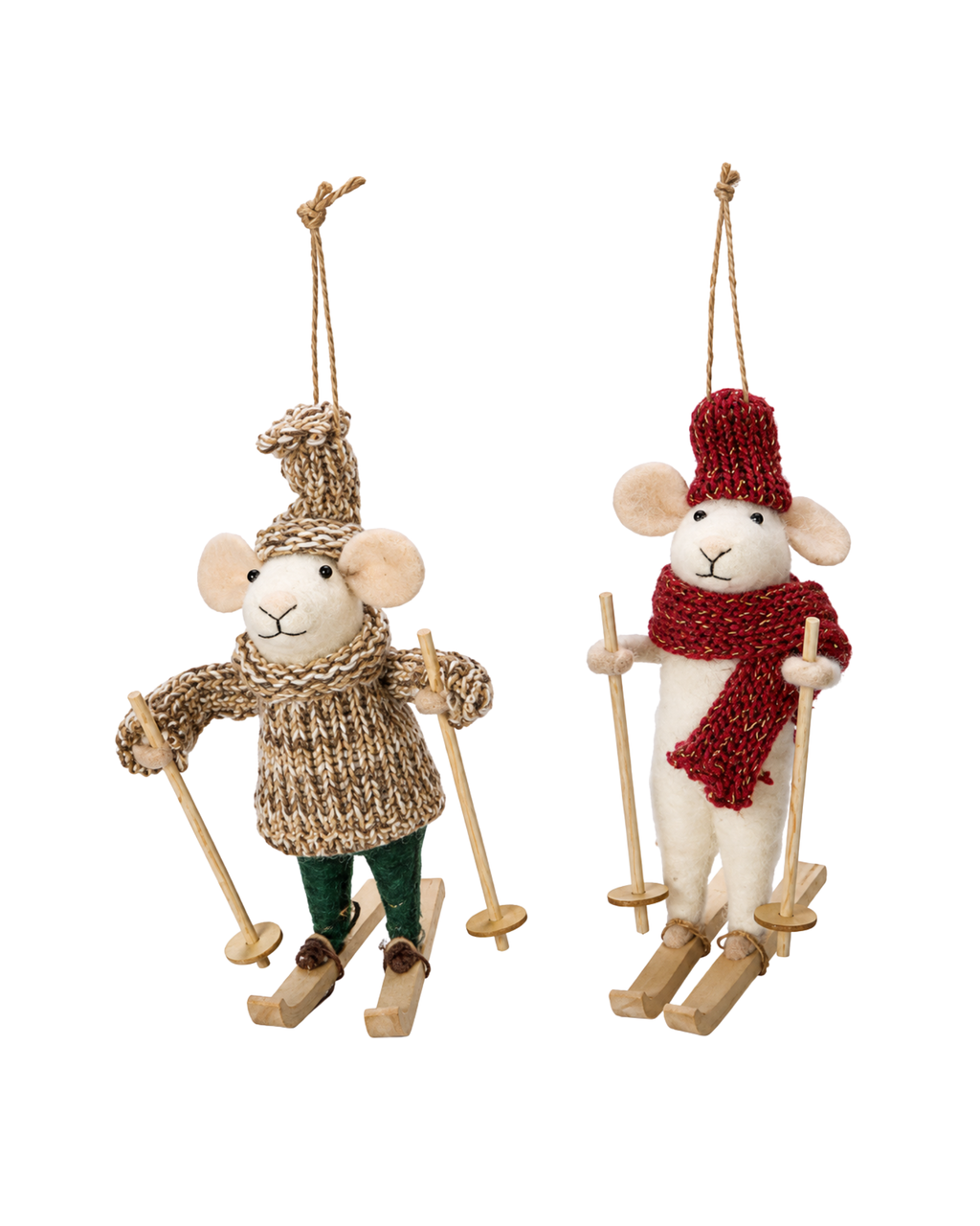Christbaumschmuck Filzmaus Skifahrer Beige