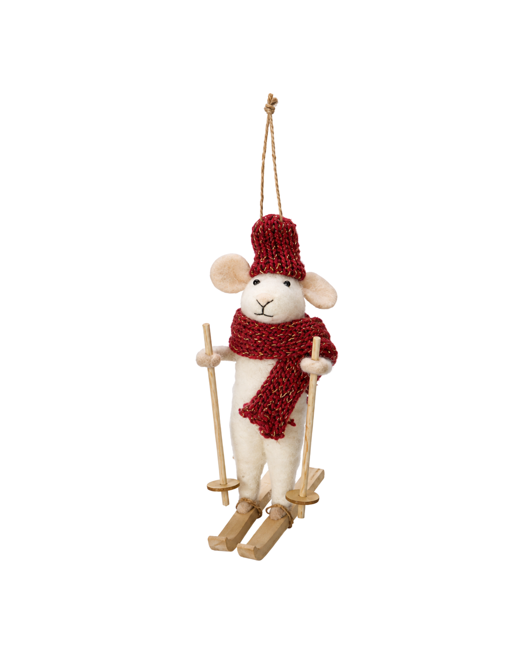 Christbaumschmuck Filzmaus Skifahrer Rot