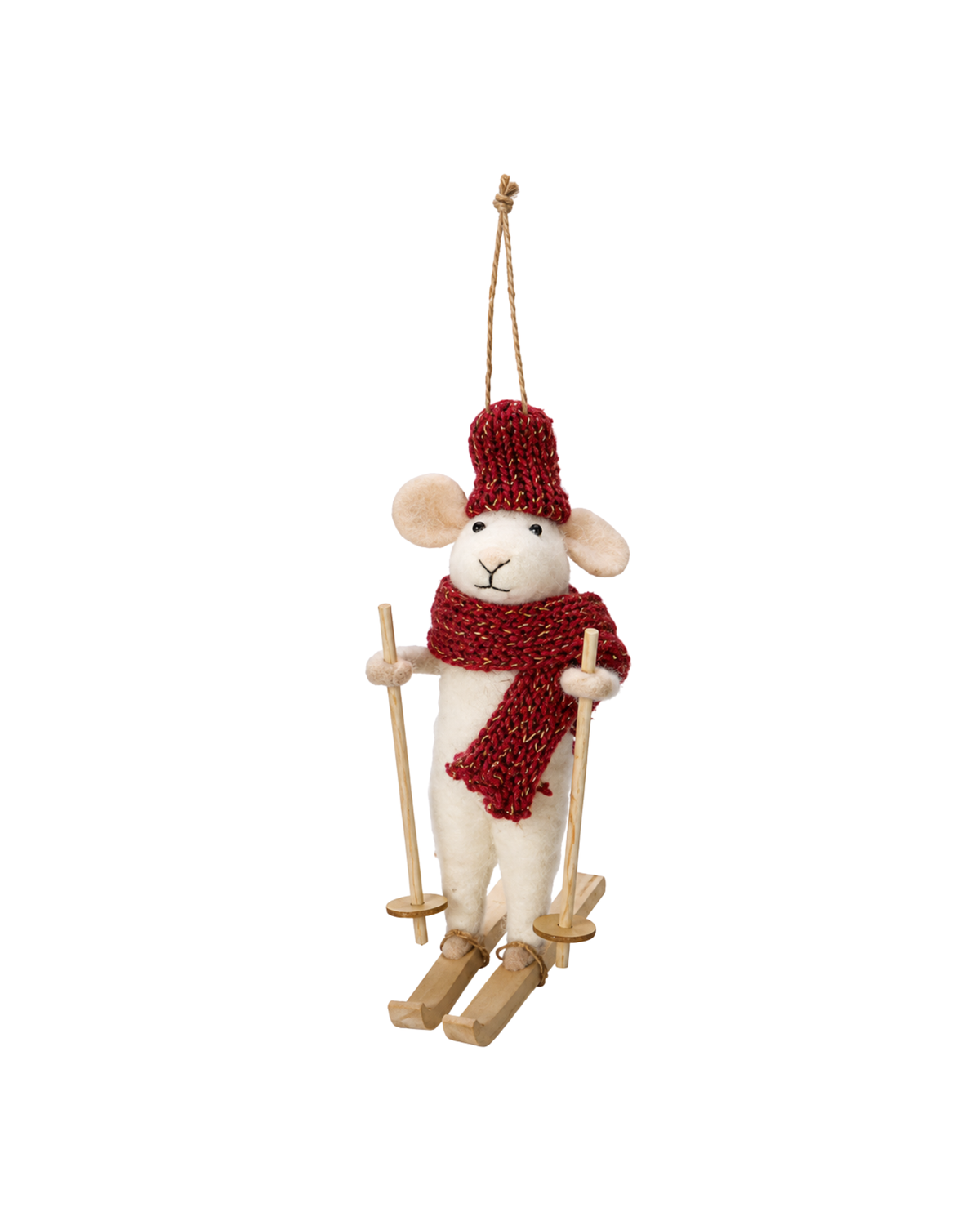 Christbaumschmuck Filzmaus Skifahrer Rot