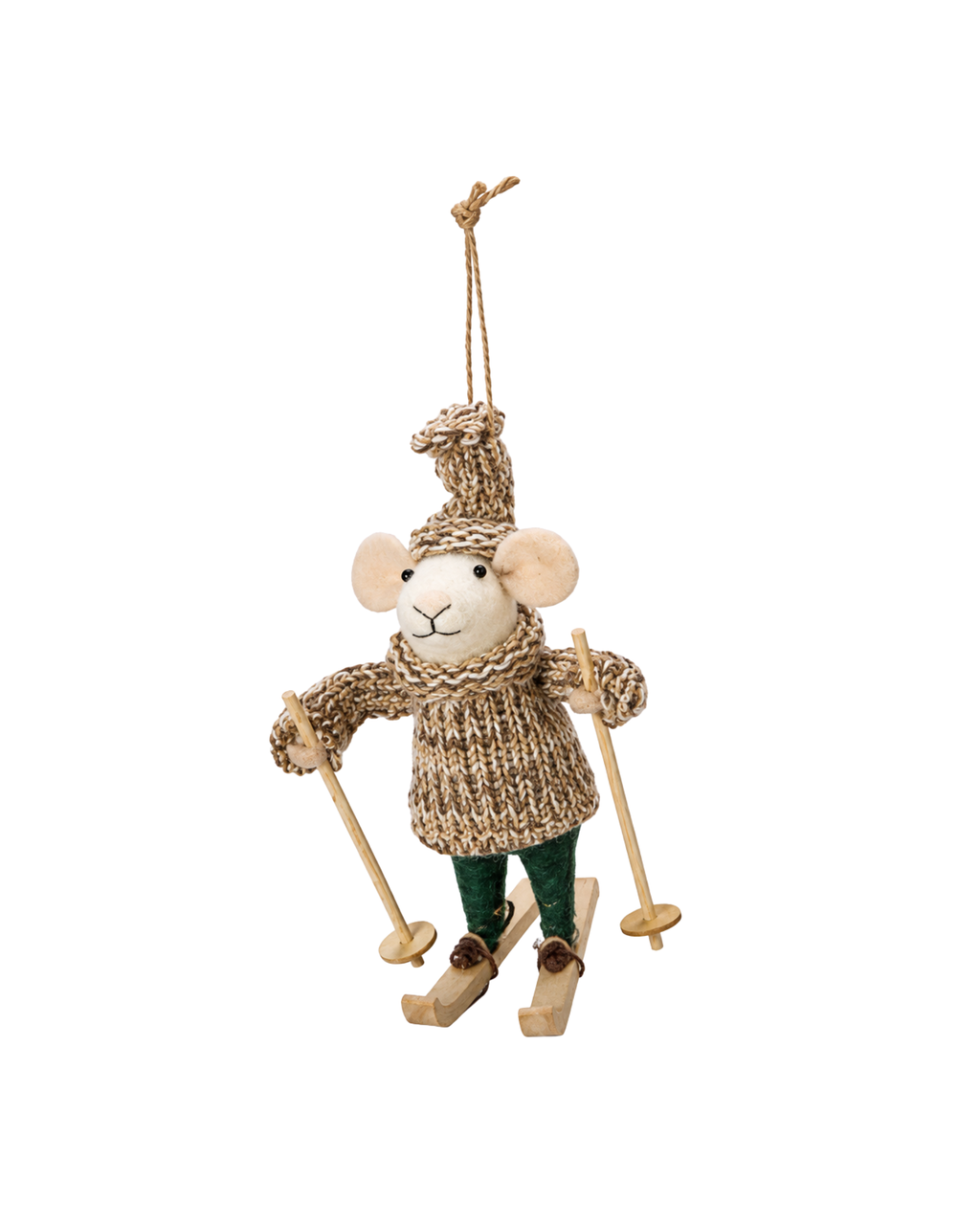 Christbaumschmuck Filzmaus Skifahrer Beige