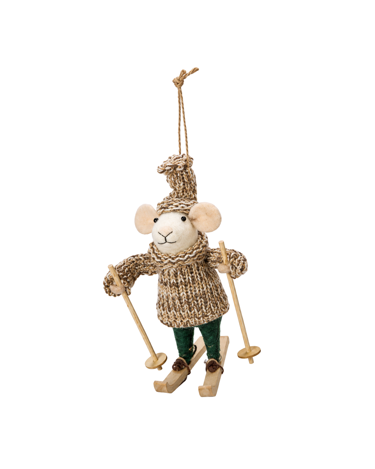 Christbaumschmuck Filzmaus Skifahrer Beige