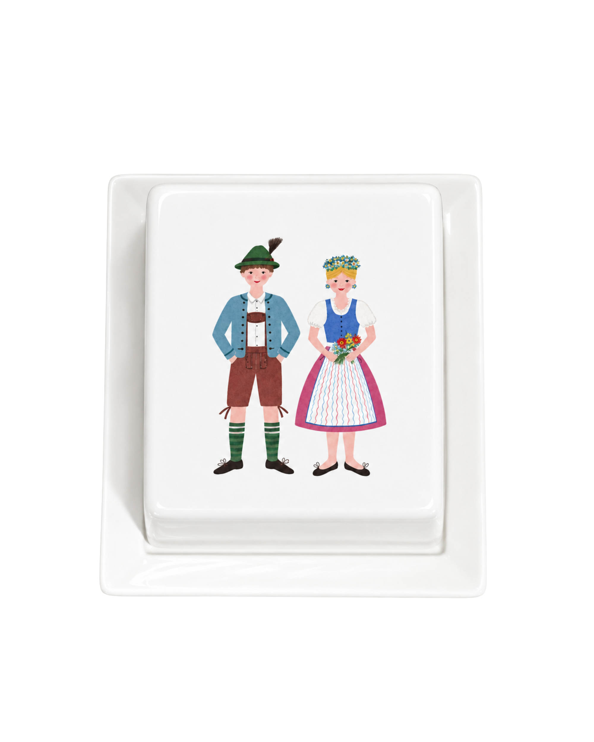 Butterdose Trachtenpaar Blau-Pink Porzellan