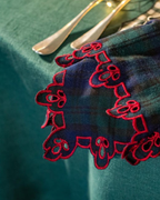 Serviette Blau kariert mit besticktem Rand, 2er-Set