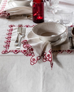 Napkin White with Embroidered Edge Red, Set of 2
