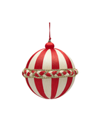 Weihnachtskugel Stoffgeflecht Weiß-Rot, Ø 15 cm