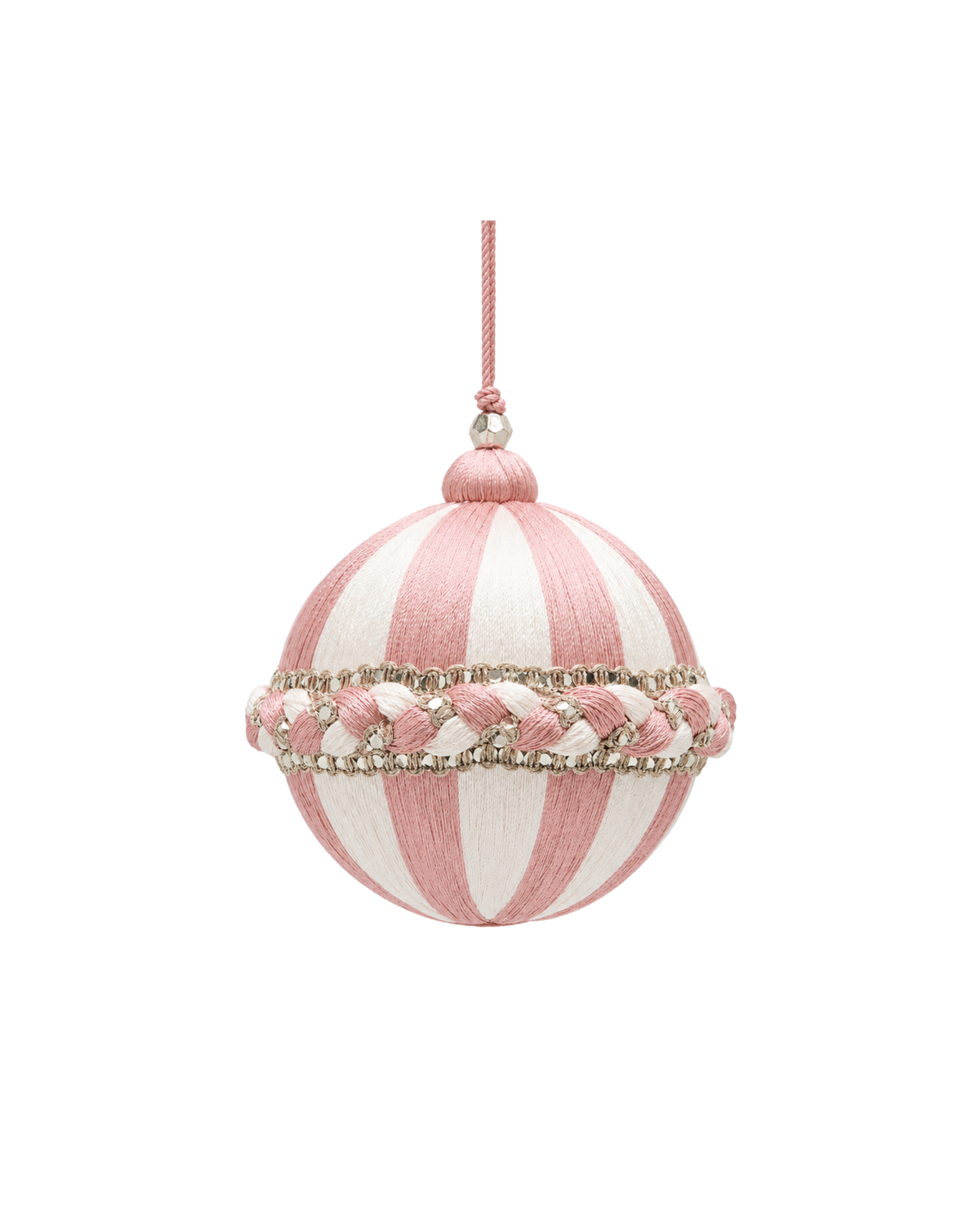 Weihnachtskugel Stoffgeflecht Weiß-Rosa, Ø 10 cm