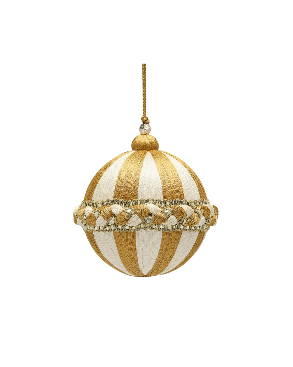Weihnachtskugel Stoffgeflecht Weiß-Gold, Ø 10 cm