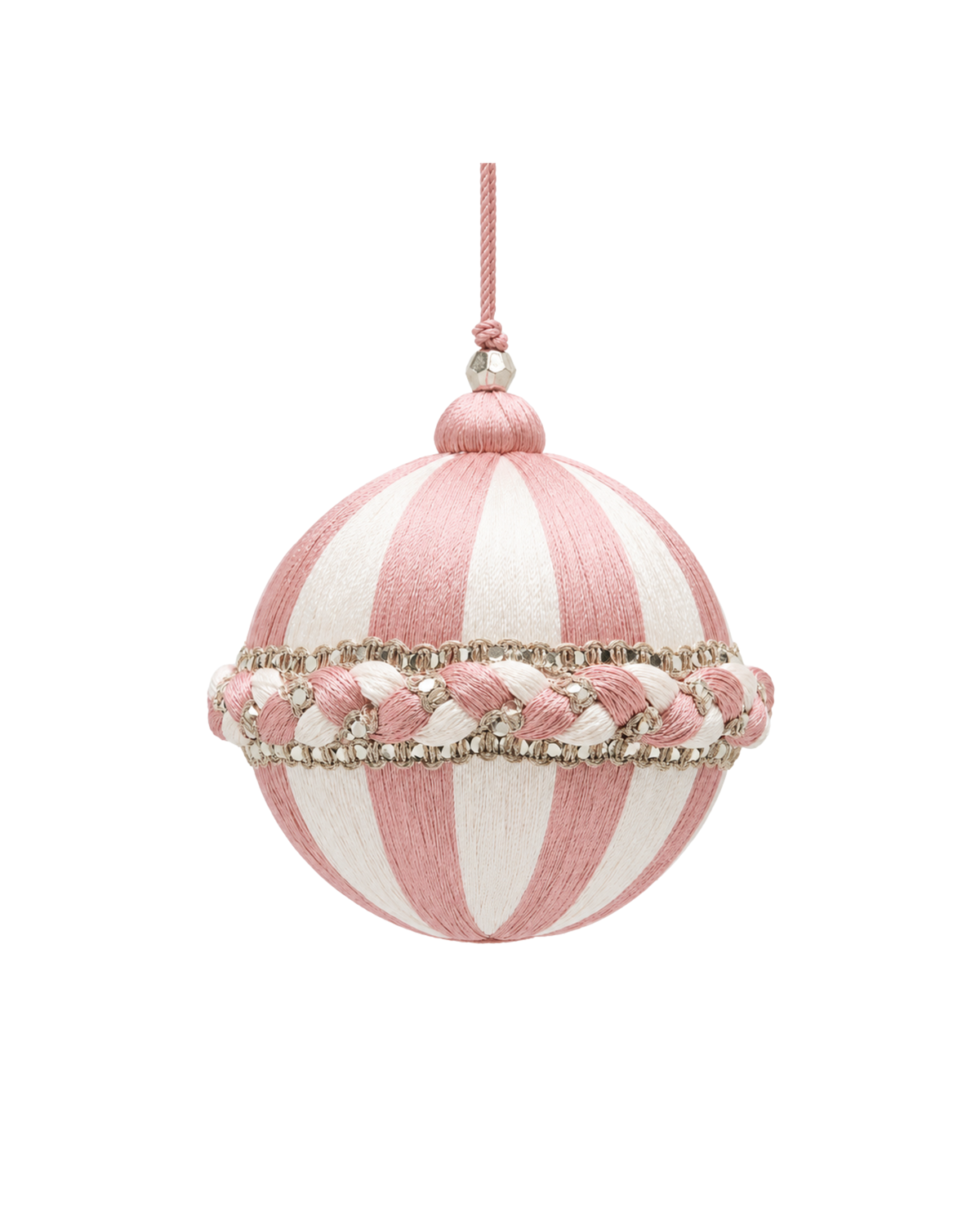 Weihnachtskugel Stoffgeflecht Weiß-Rosa, Ø 15 cm