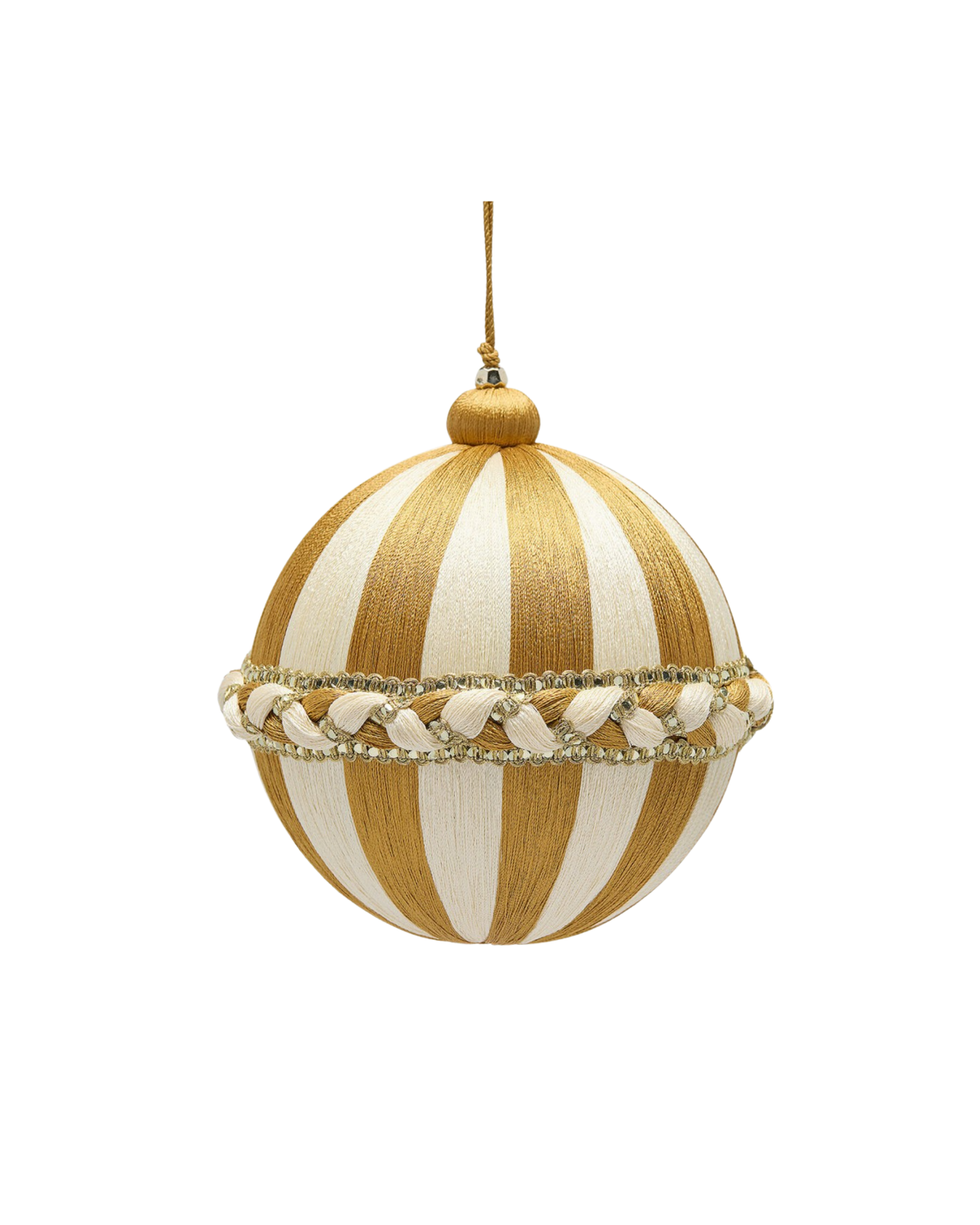 Weihnachtskugel Stoffgeflecht Weiß-Gold, Ø 15 cm