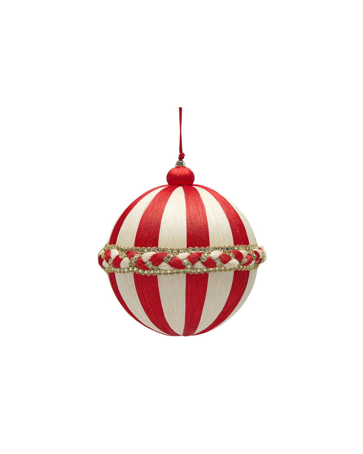 Weihnachtskugel Stoffgeflecht Weiß-Rot, Ø 10 cm