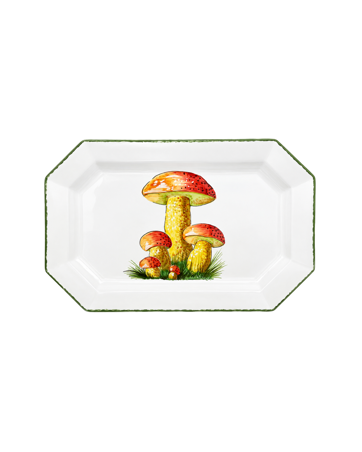 Serving Platter Mushroom Motif Hand-Painted Ceramic