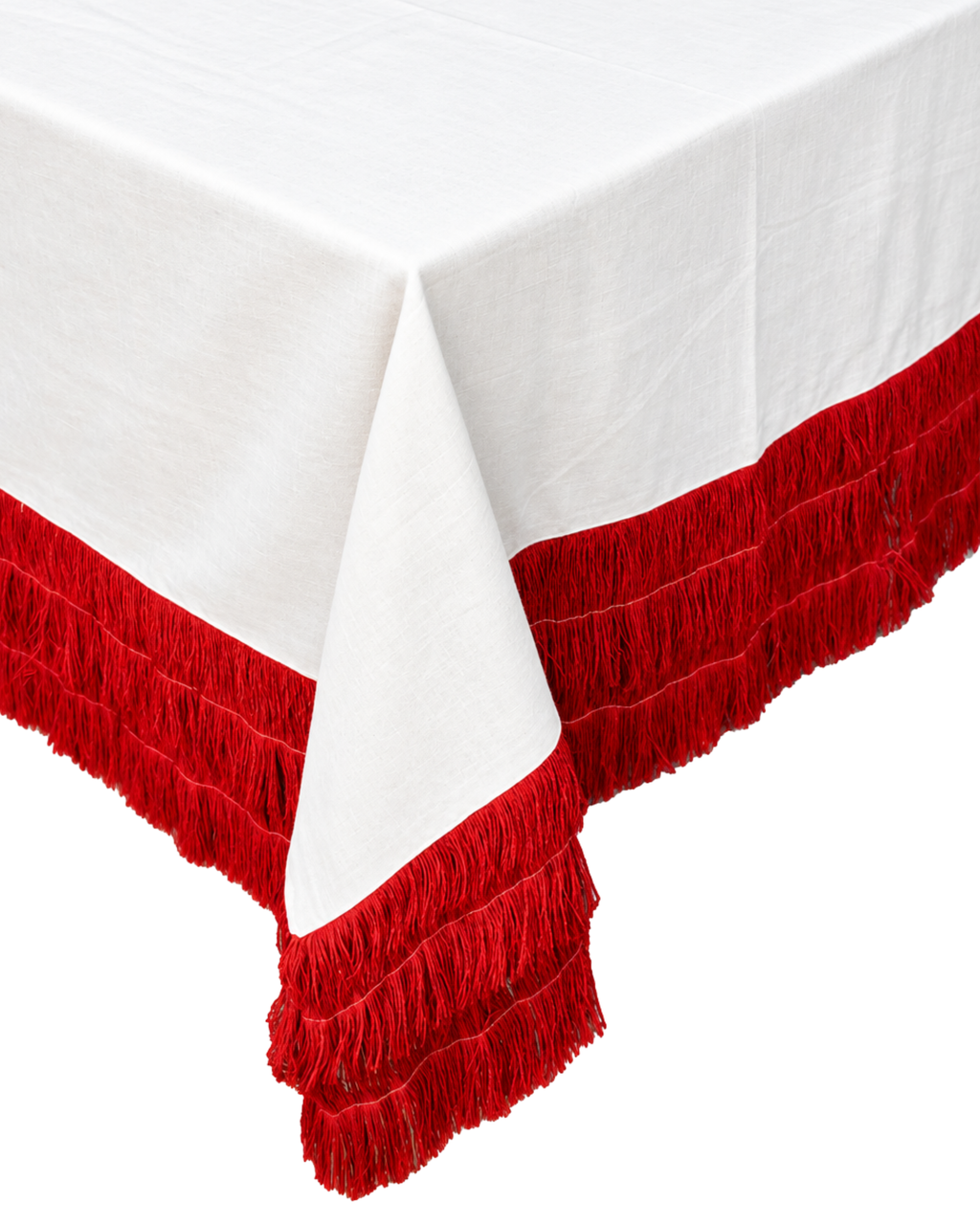 Fringed Cotton Tablecloth Red-White 250x150 cm