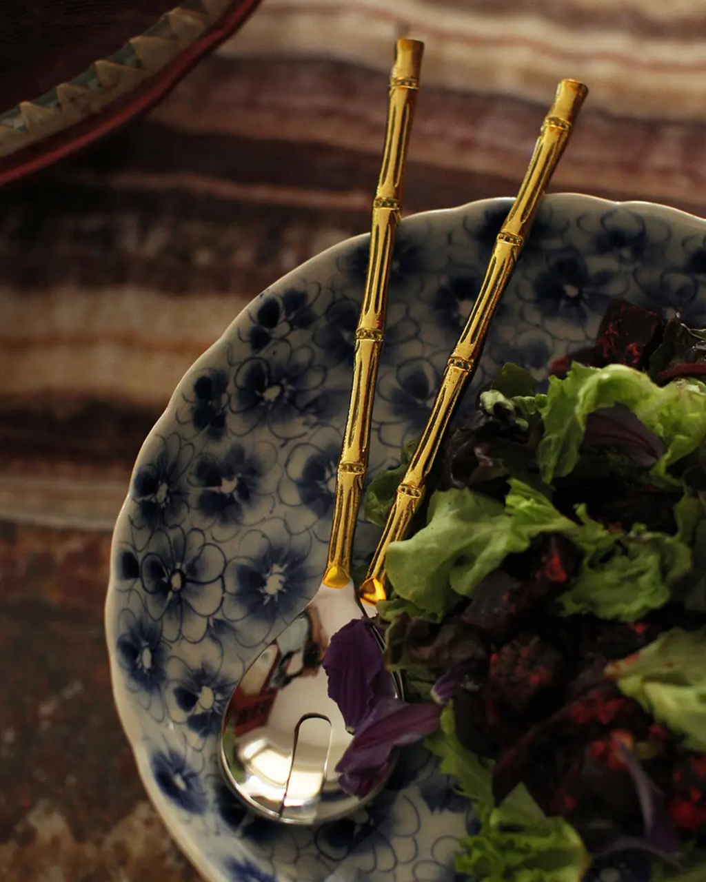Bamboo Salad Servers Gold