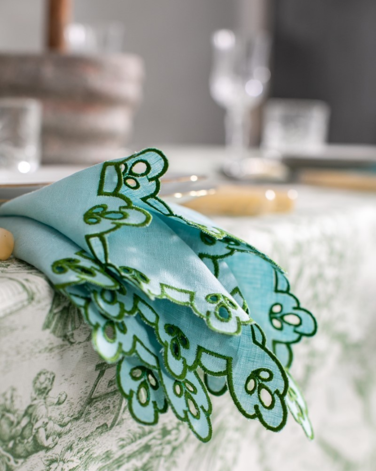 Leinenserviette Blau-Grün, 2er Set