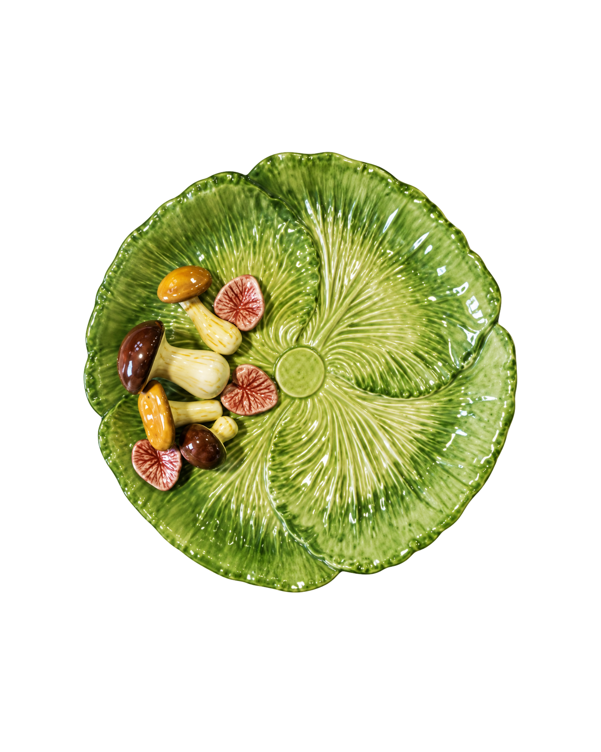 Serving Platter Radicchio Green with Mushrooms Hand-Painted Ceramic