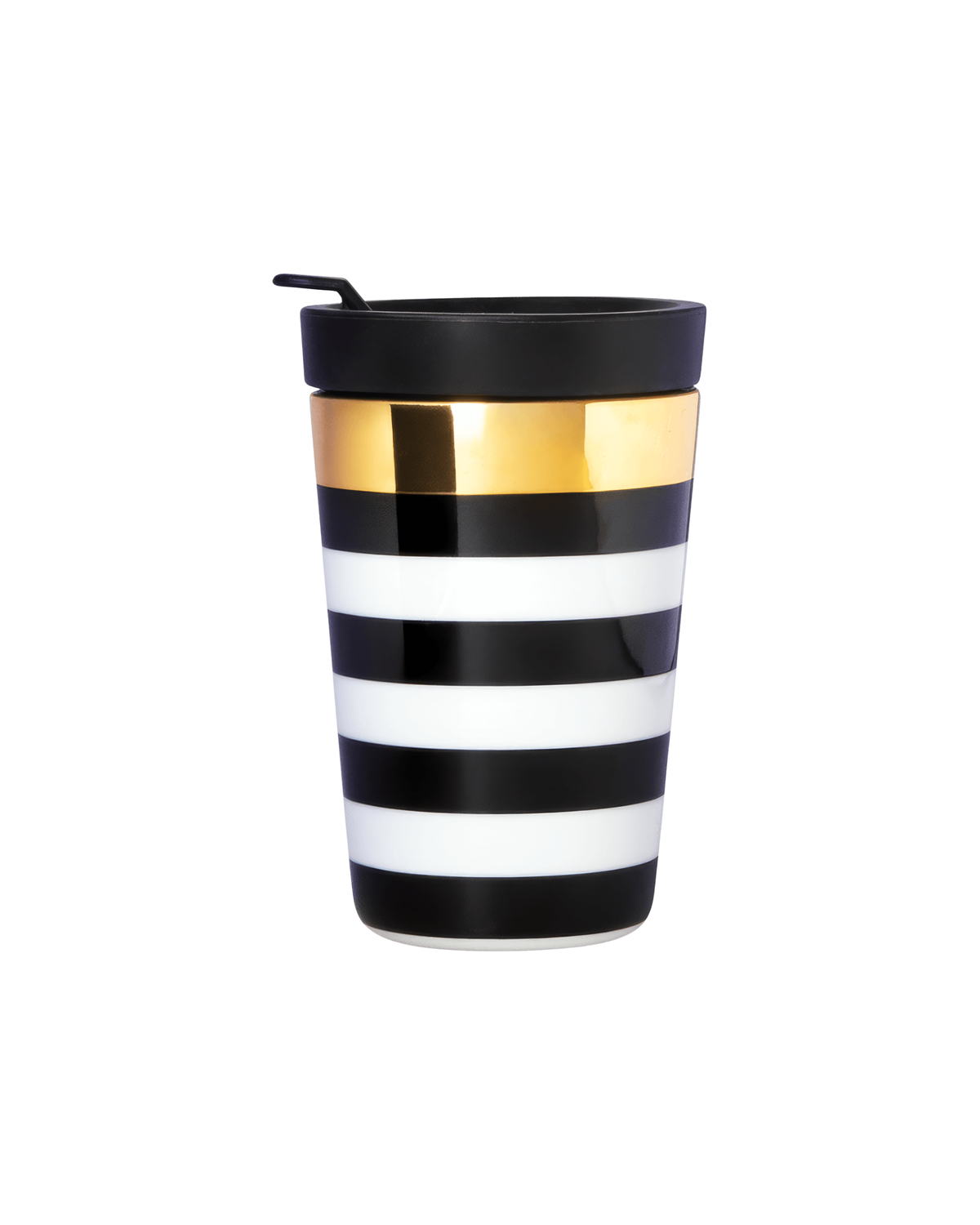 Fürstenberg Porzellan Kaffebecher To-Go Schwarz-Weiß Streifen