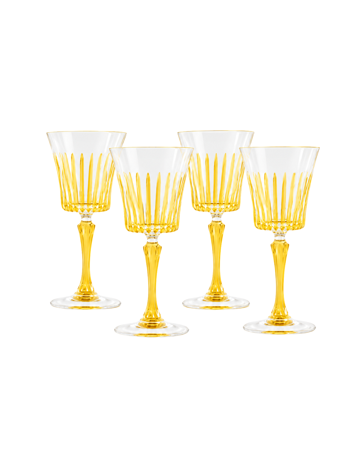 Handmade Crystal Wine Glasses Yellow, Set of 4