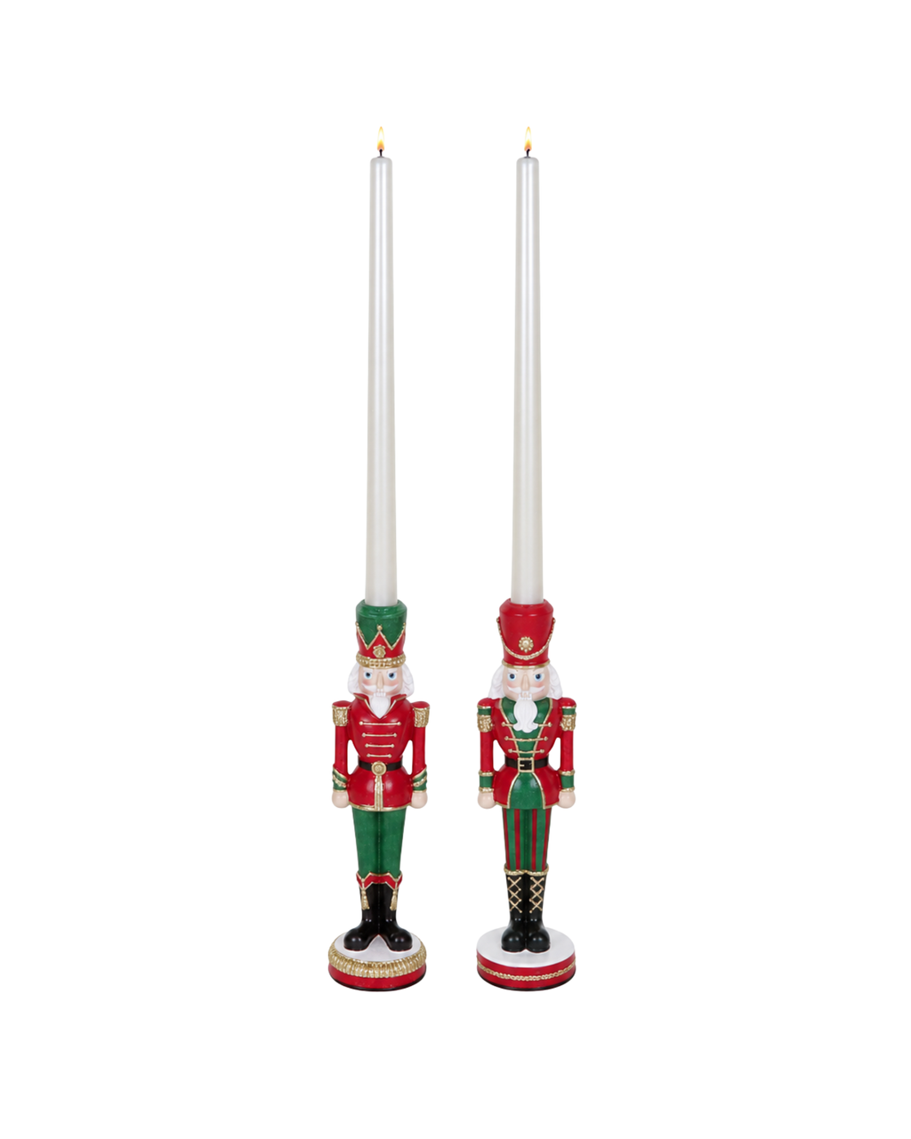 Kerzenständer Nussknacker Soldat Rot-Grün, 2er-Set