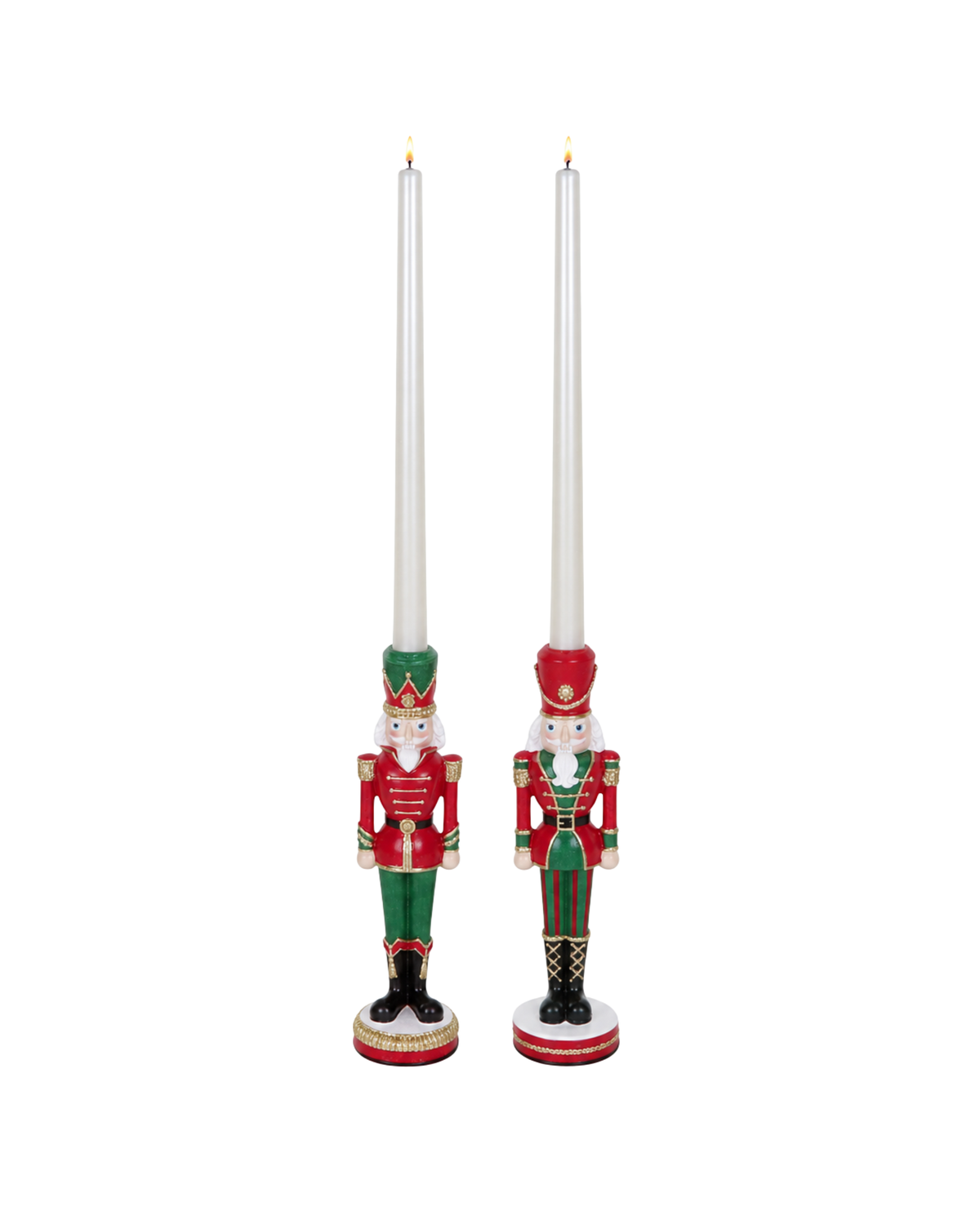 Kerzenständer Nussknacker Soldat Rot-Grün, 2er-Set