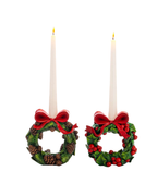 Kerzenhalter Kranz Ilex und Tannenzapfen Grün, 2er-Set