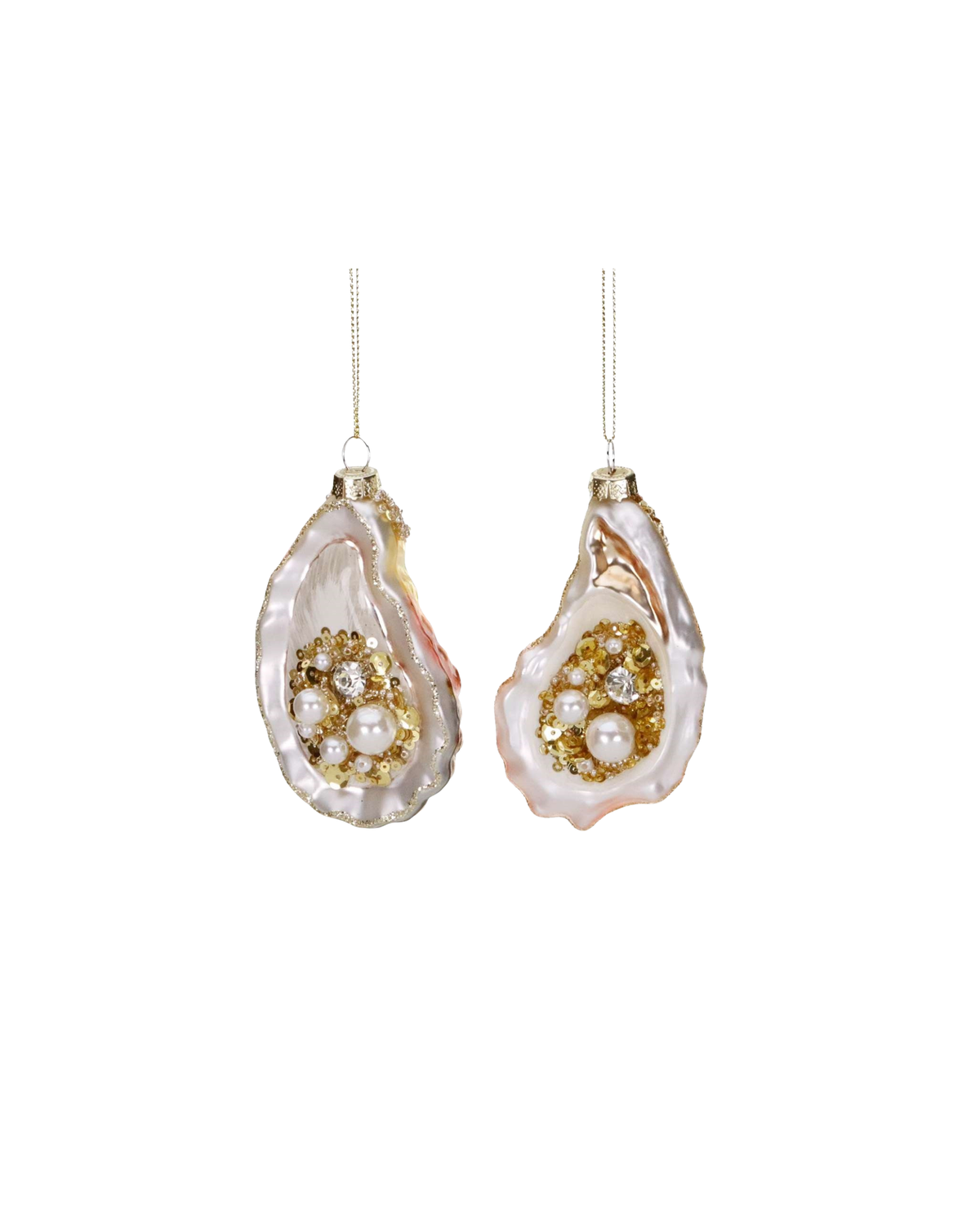 Christbaumschmuck Glas Auster mit Perle, 2er-Set