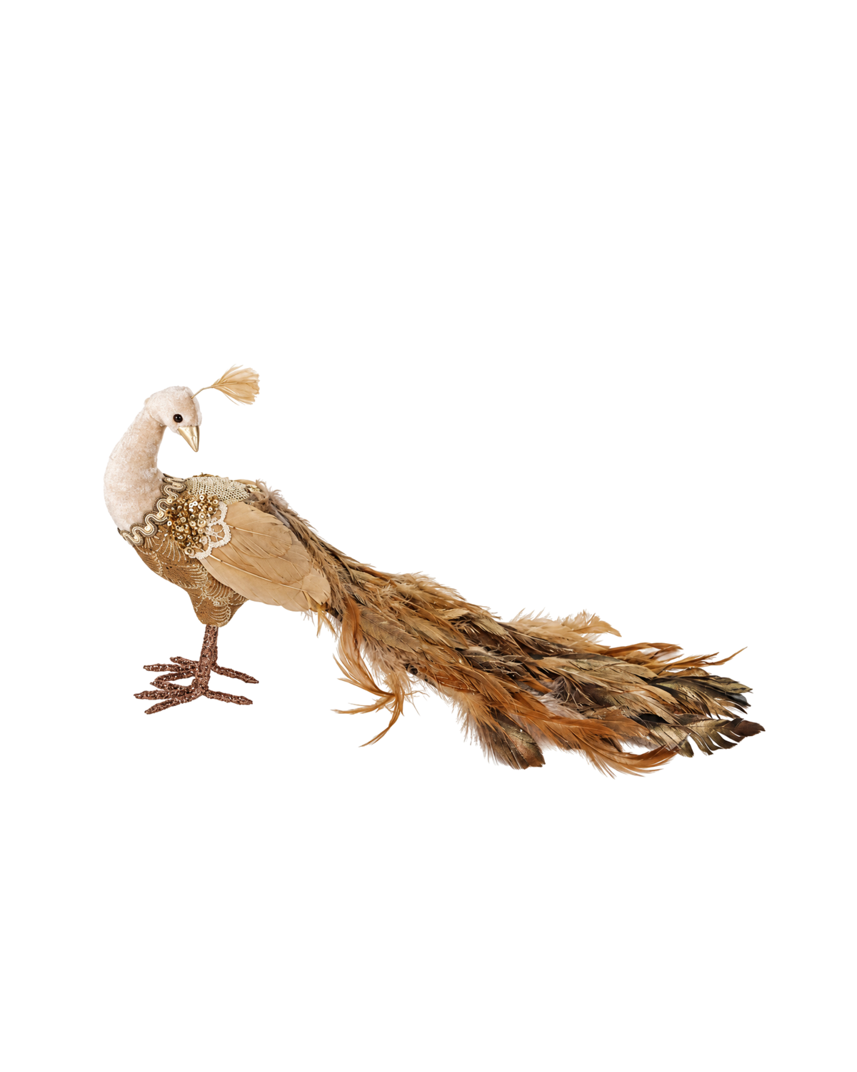 Pfau Brokat mit Federn, H 38 cm