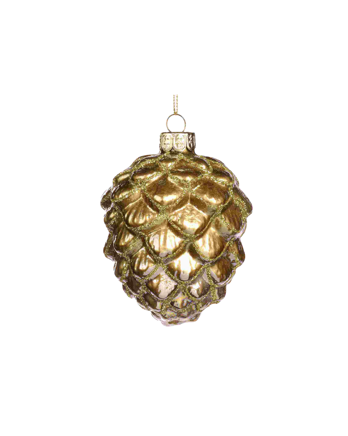 Christbaumschmuck Glas Tannenzapfen Glitzer Gold