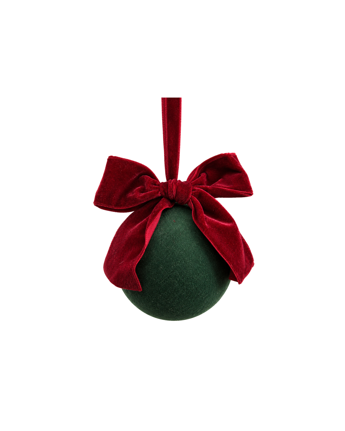 Weihnachtskugel mit Samtschleife Grün-Rot