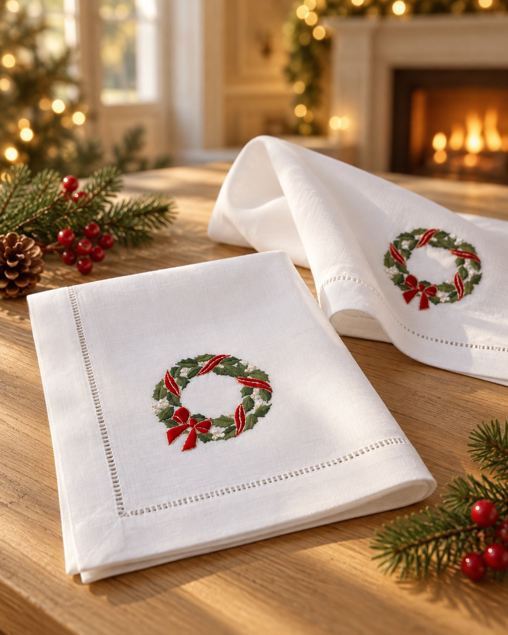 Serviette Kranz Rot-Weiß, 2er-Set
