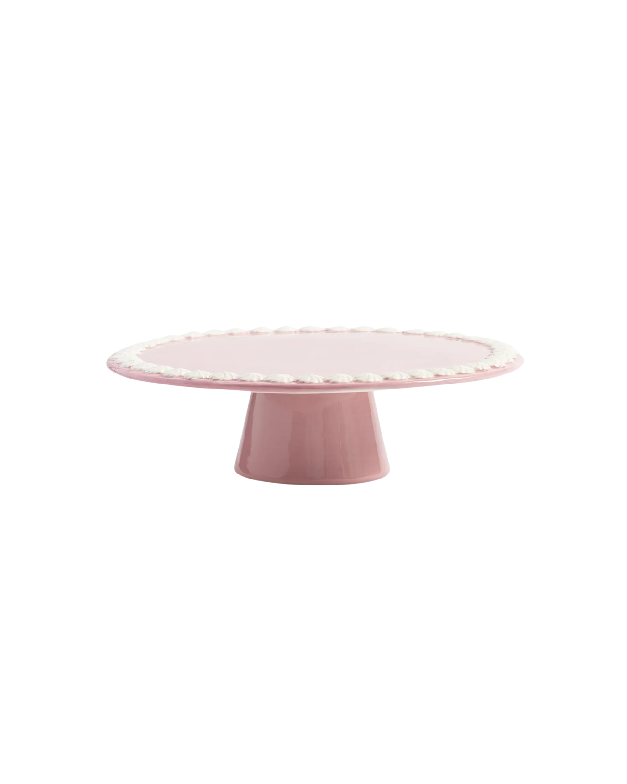 Ceramic cake plate, pink and white
