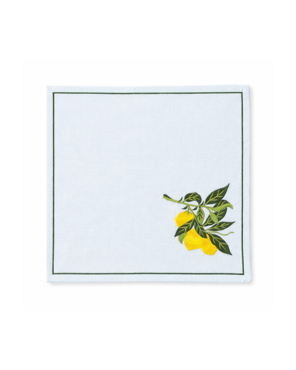 Hand-embroidered cotton napkin with lemon design, set of 2