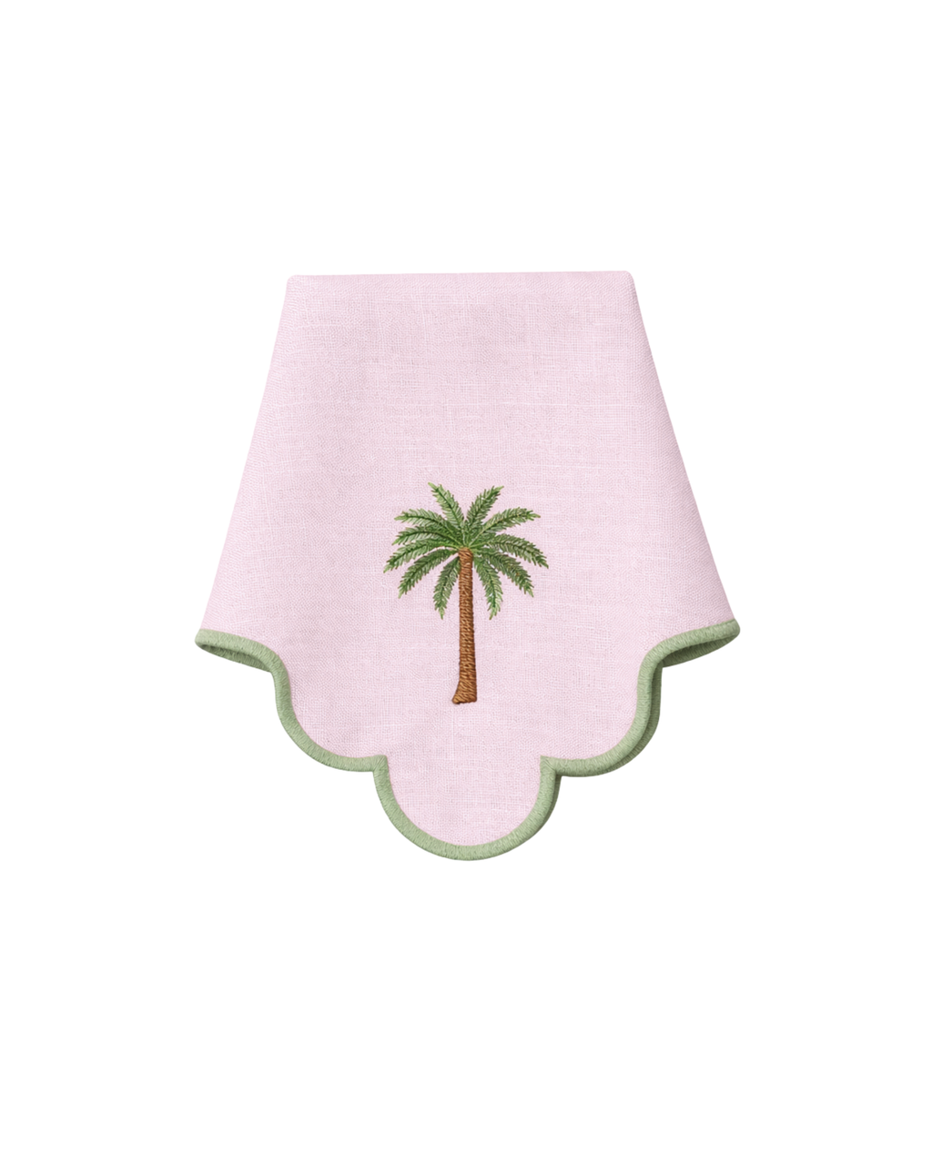 Stoffserviette mit Palmenstickerei Rosa-Grün, 2er Set